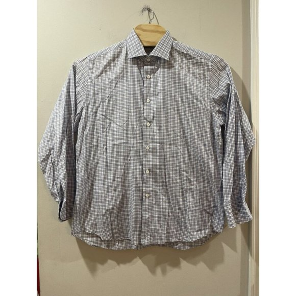 Canali Men's Dress Shirt Blue Patterned Button Down Long‎ Sleeves 17 / 43 Italy